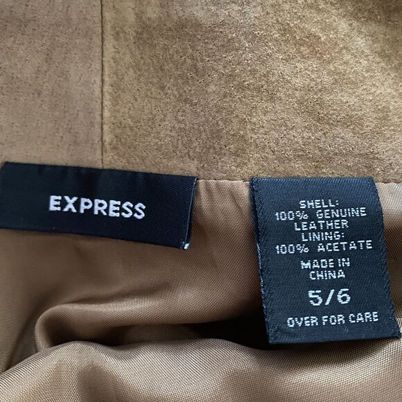 Y2K EXPRESS Leather Pencil Skirt Floral Hem, sz 5/6 western Cowgirl Boho Tan - Picture 9 of 9